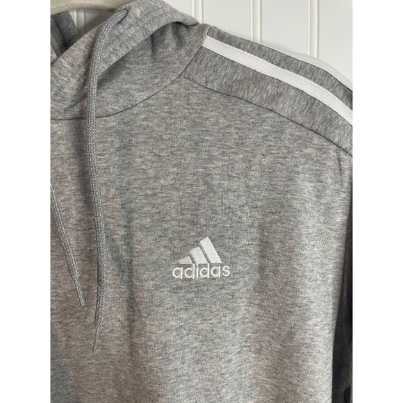 Adidas Gray Hooded Sweatshirt M Mens With White Stripes & Logo - Picture 6 of 16